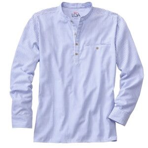 Rail Riders Mens blue stripe Safe Passage Shirt. Size large no collar
